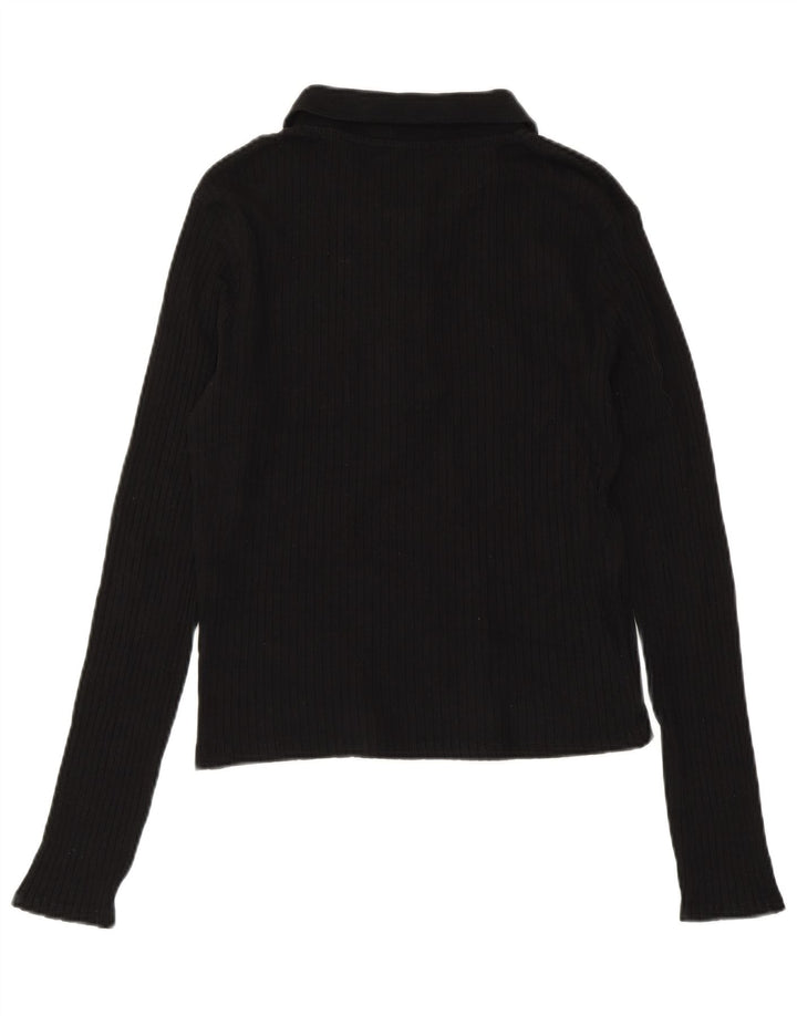 Женская укороченная рубашка поло с длинным рукавом ZARA UK 14, большой черный хлопок