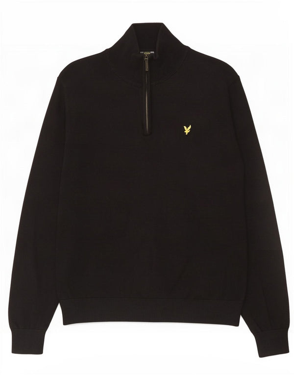 Lyle & Scott Mens Zip Neck Jumper Sweater XL Black Cotton