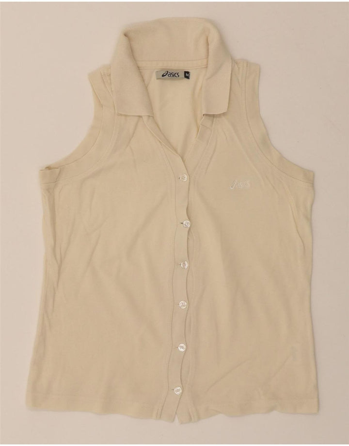 ASICS Womens Sleeveless Shirt Blouse UK 12 Medium Beige Cotton Vintage Asics and Second-Hand Asics from Messina Hembry 