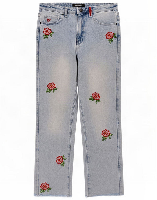 Женские прямые джинсы Desigual EU 38 Medium W28 L27 Синий цветочный хлопок