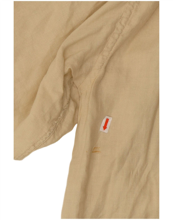 LES COPAINS Mens Short Sleeve Shirt IT 50 Medium Beige Linen