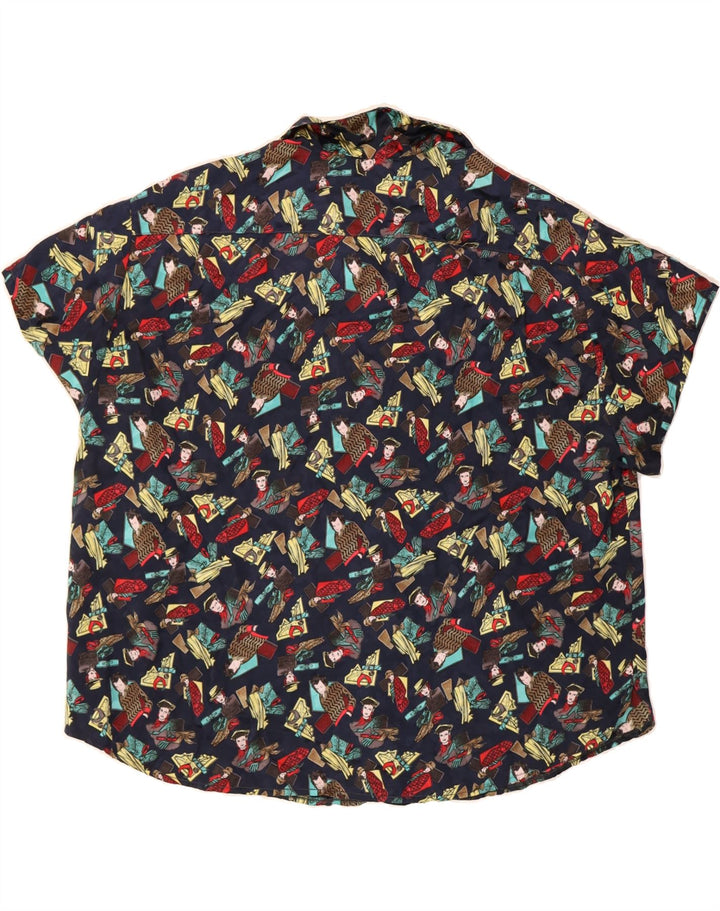 VINTAGE Mens Abstract Pattern Short Sleeve Shirt 2XL Navy Blue Vintage Vintage and Second-Hand Vintage from Messina Hembry 