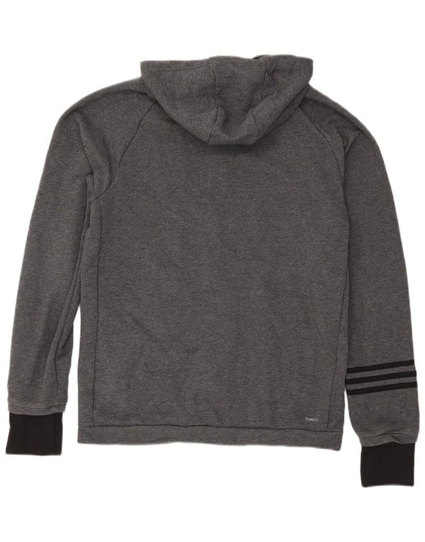 Мужской свитер с капюшоном Adidas Climalite на молнии, большой серый, хлопок с цветными блоками