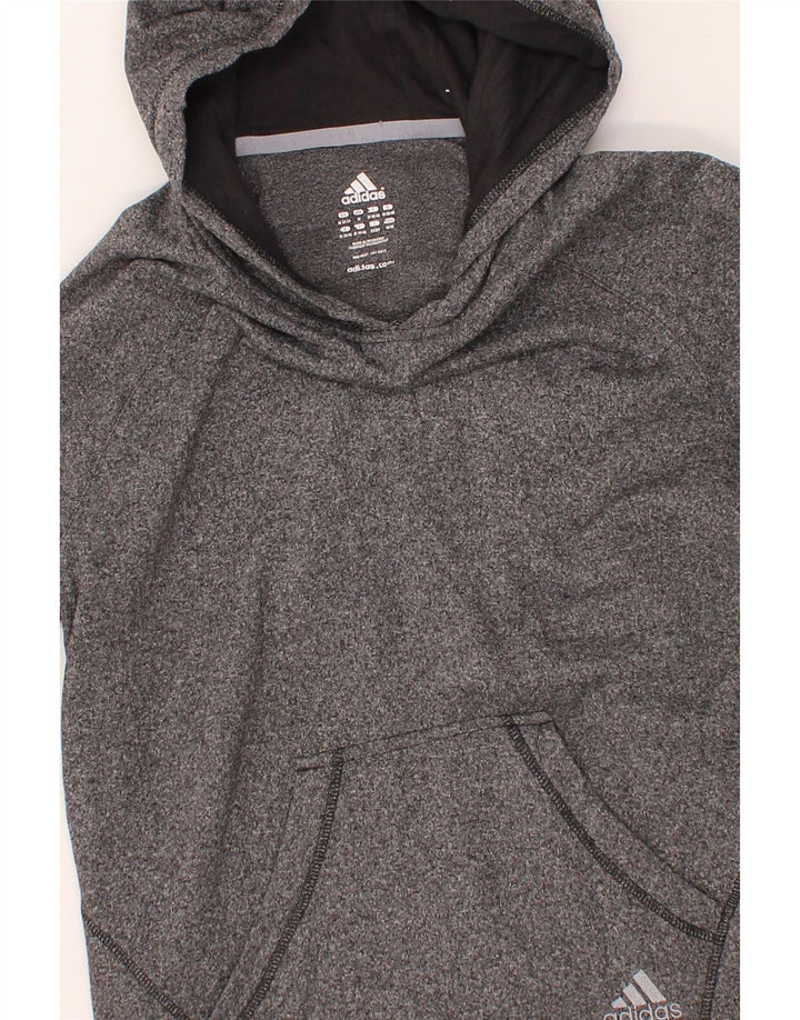 ADIDAS Womens Hoodie Jumper UK 12/14 Medium Grey Flecked Polyester Vintage Adidas and Second-Hand Adidas from Messina Hembry 