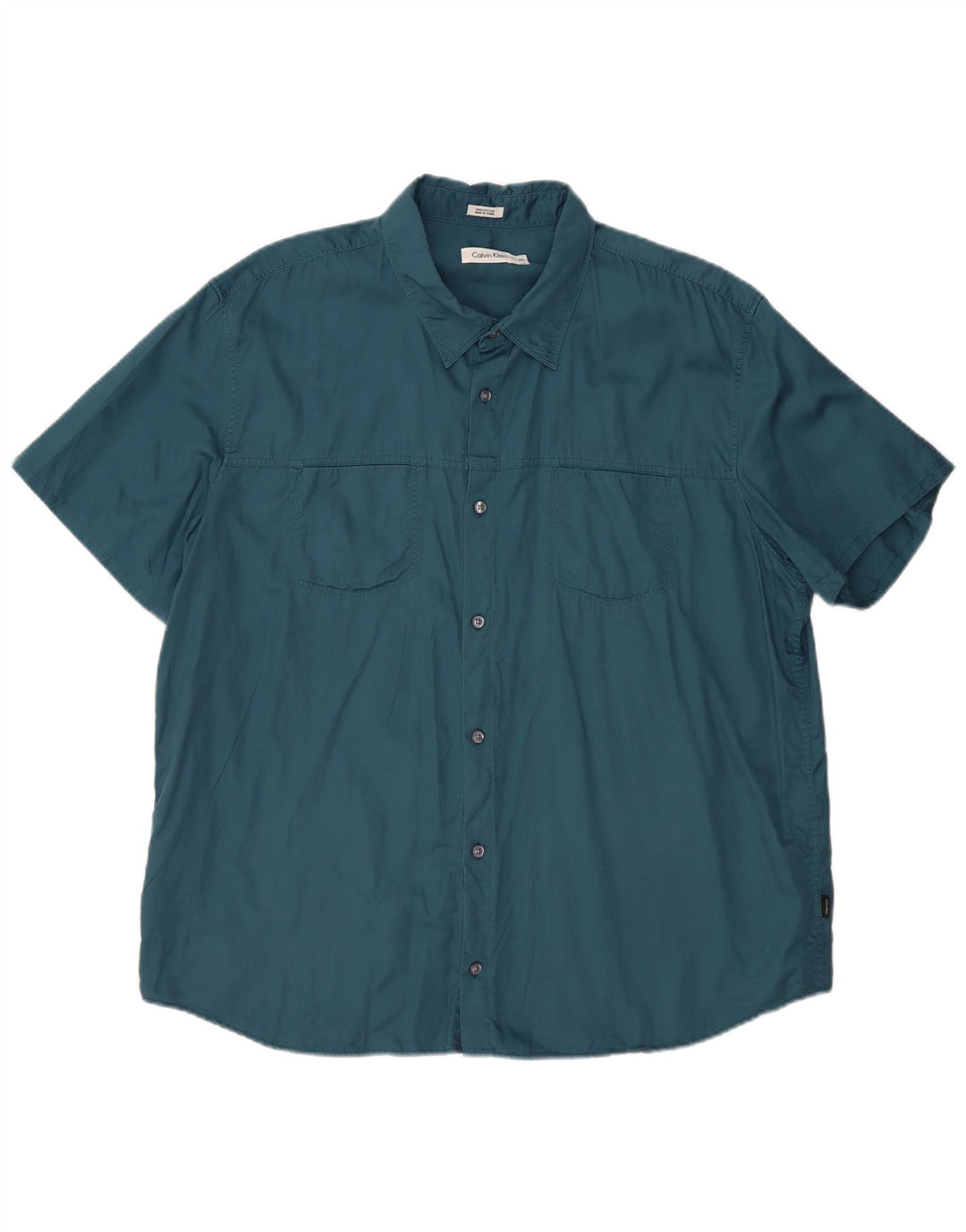 CALVIN KLEIN Mens Short Sleeve Shirt 2XL Blue Cotton