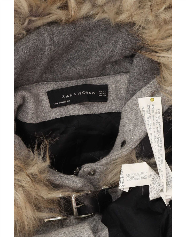 Женская большая дафлкот с капюшоном Zara UK 6 XS, серая шерсть