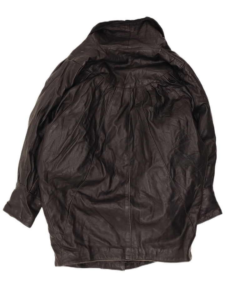 Винтажное женское кожаное пальто «крыло летучей мыши», Великобритания 16, большое черное