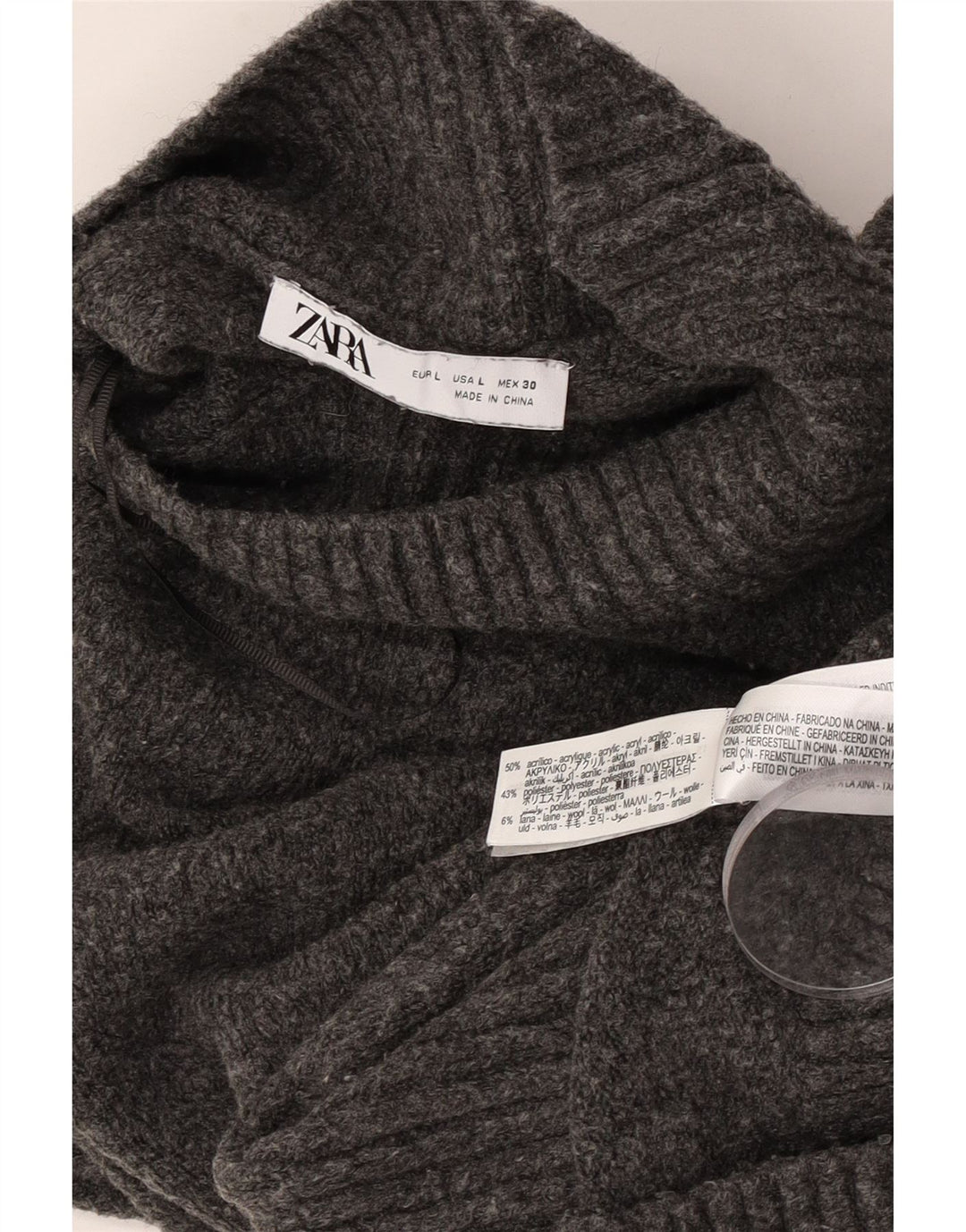 Женский укороченный джемпер с высоким воротником Zara UK 16, большой серый