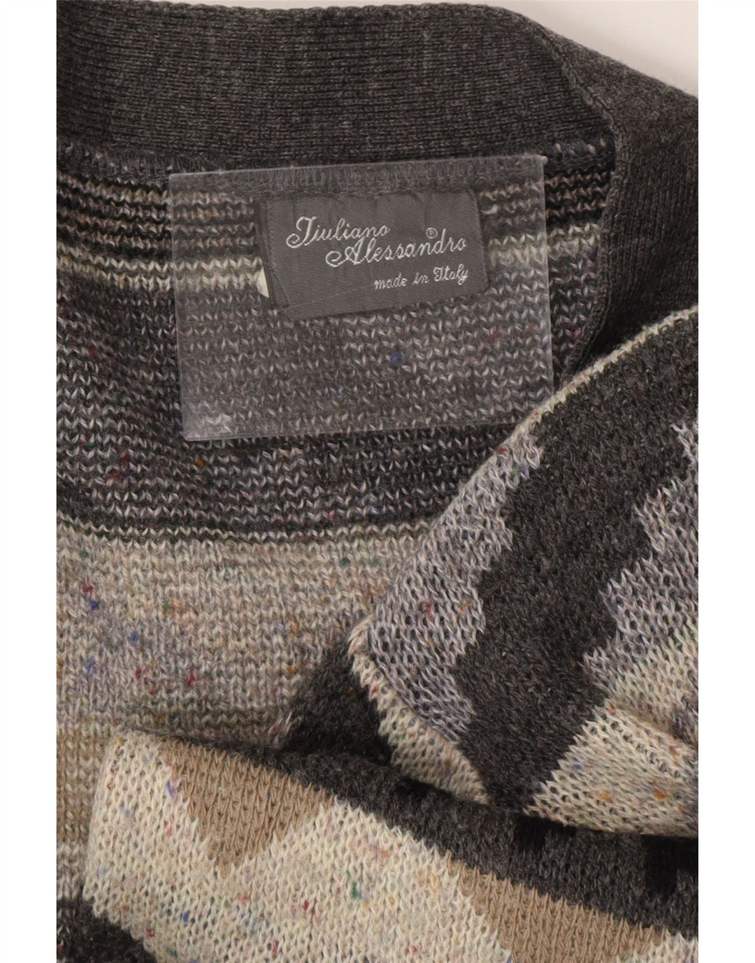 Мужской свитер-кардиган VINTAGE XL, серый акрил с геометрическим узором