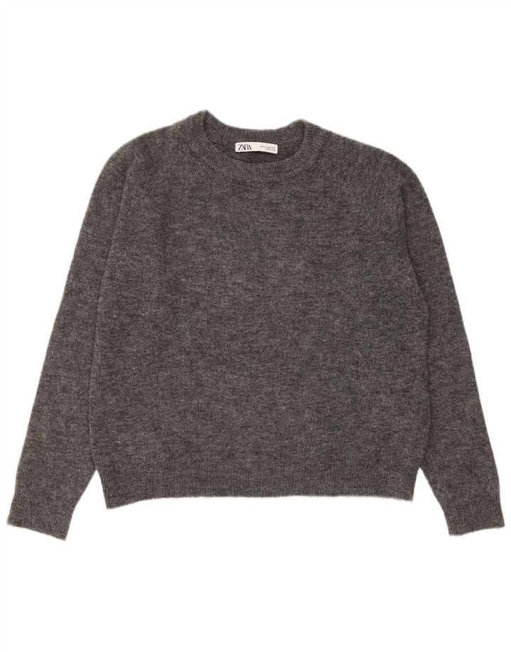 Женский джемпер с круглым вырезом Zara UK 14, средний серый нейлон