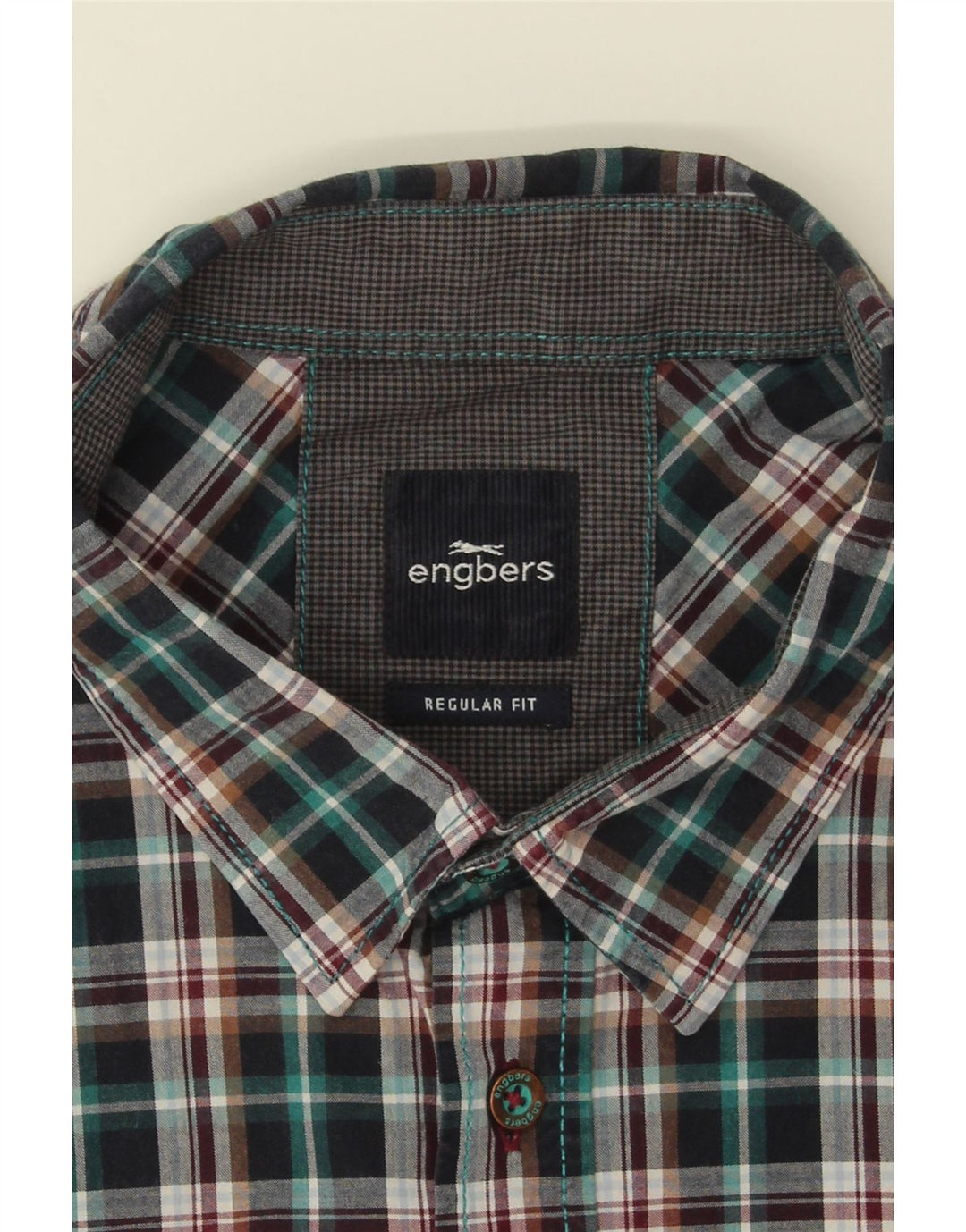 ENGBERS Mens Regular Fit Shirt Medium Green Check Cotton Vintage Engbers and Second-Hand Engbers from Messina Hembry 