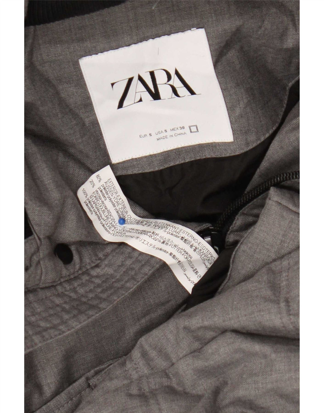 Мужское стеганое пальто с капюшоном Zara UK 36, маленький серый полиэстер