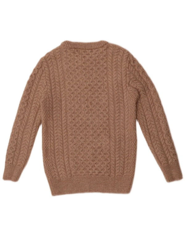 Винтажный женский джемпер с вырезом «лодочка», Великобритания, 10 маленьких размеров, бежевый из мериносовой шерсти