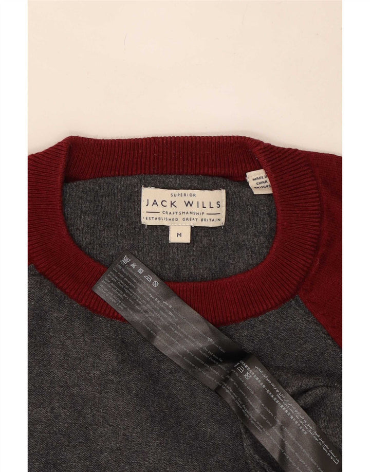 Мужской джемпер с круглым вырезом Jack Wills, хлопковый свитер среднего серого цвета с цветными блоками