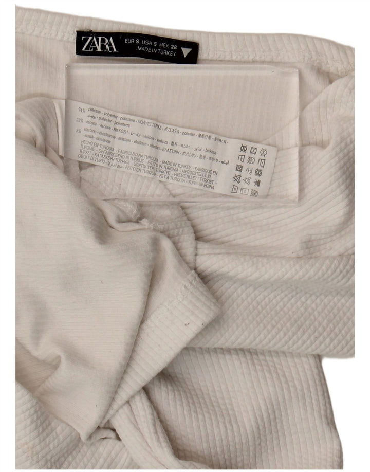 Женский укороченный топ Zara с длинным рукавом UK 8, маленький белый полиэстер