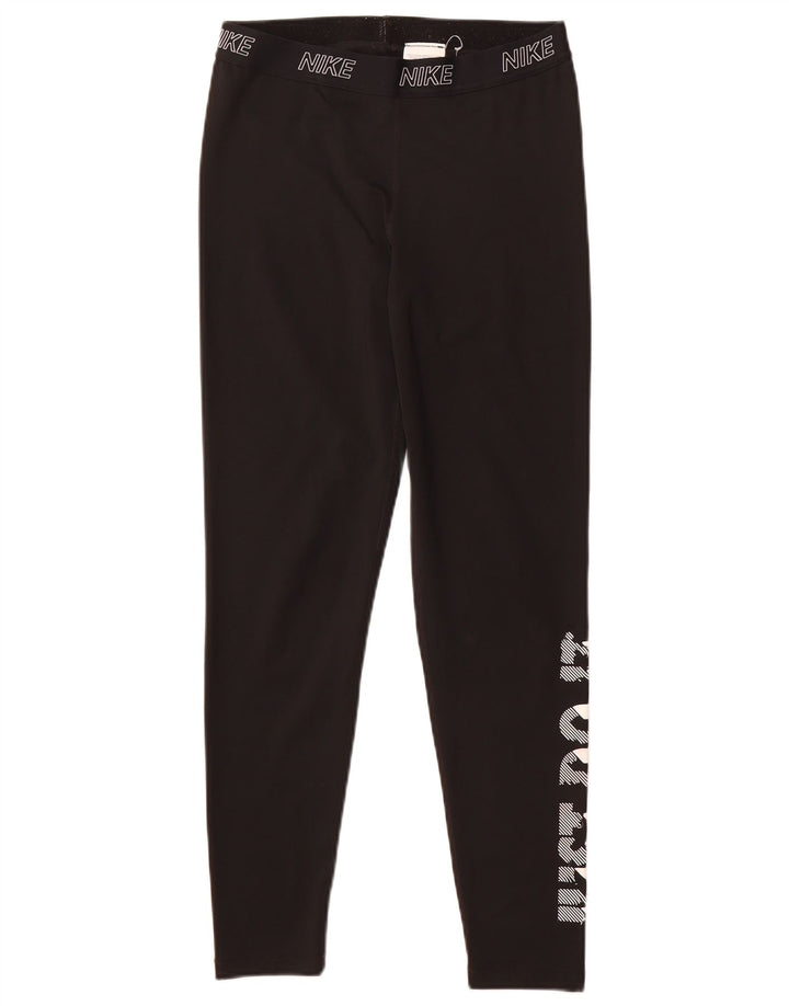 Женские леггинсы с рисунком Nike Dri Fit UK 14, большой черный полиэстер