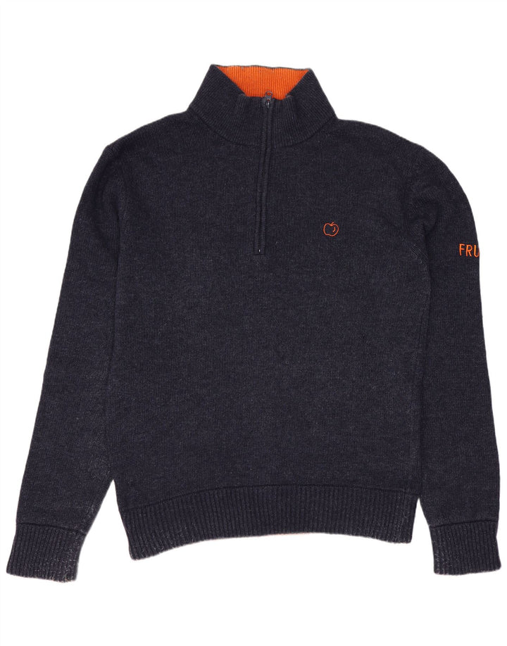 ВИНТАЖНЫЙ мужской джемпер с воротником на молнии, средний темно-синий шерстяной свитер