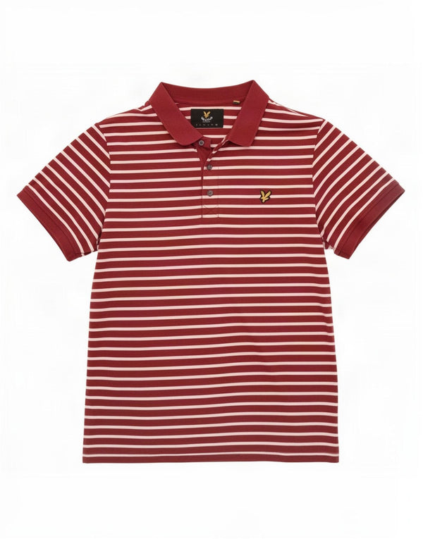 Мужская рубашка-поло Lyle & Scott 2XL, хлопковая полоска бордового цвета