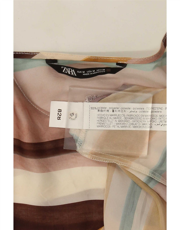 Женская блузка с длинным рукавом Zara UK 12, средний размер, разноцветная полоска