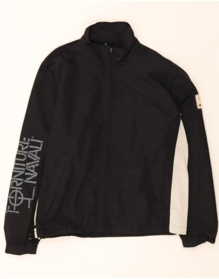 MURPHY & NYE Mens Graphic Rain Jacket UK 38 Medium Black Colourblock Nylon Vintage Murphy & Nye and Second-Hand Murphy & Nye from Messina Hembry 