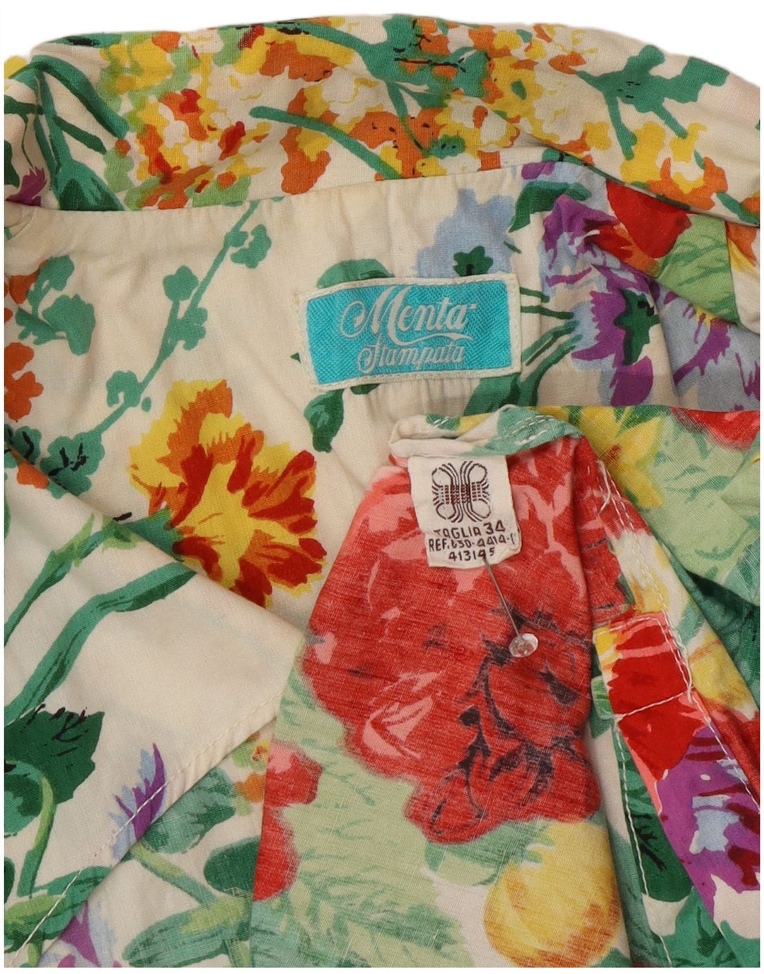 Винтажный женский пиджак с рукавом 3/4 IT 34 2XS Разноцветный цветочный принт