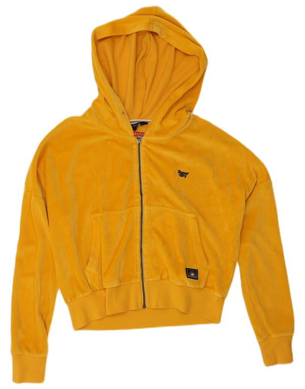 Женский укороченный велюровый свитер с капюшоном на молнии Superdry UK 10, маленький желтый