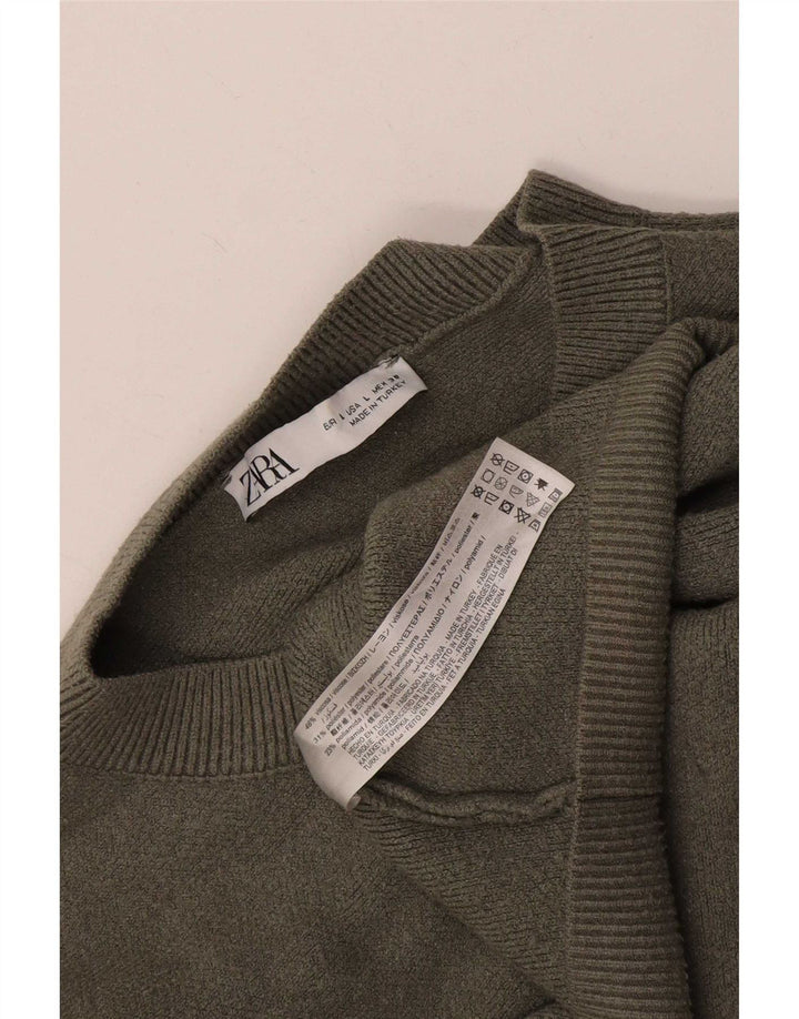 Женский свободный джемпер с воротником на пуговицах Zara UK 16, большой цвет хаки, вискоза