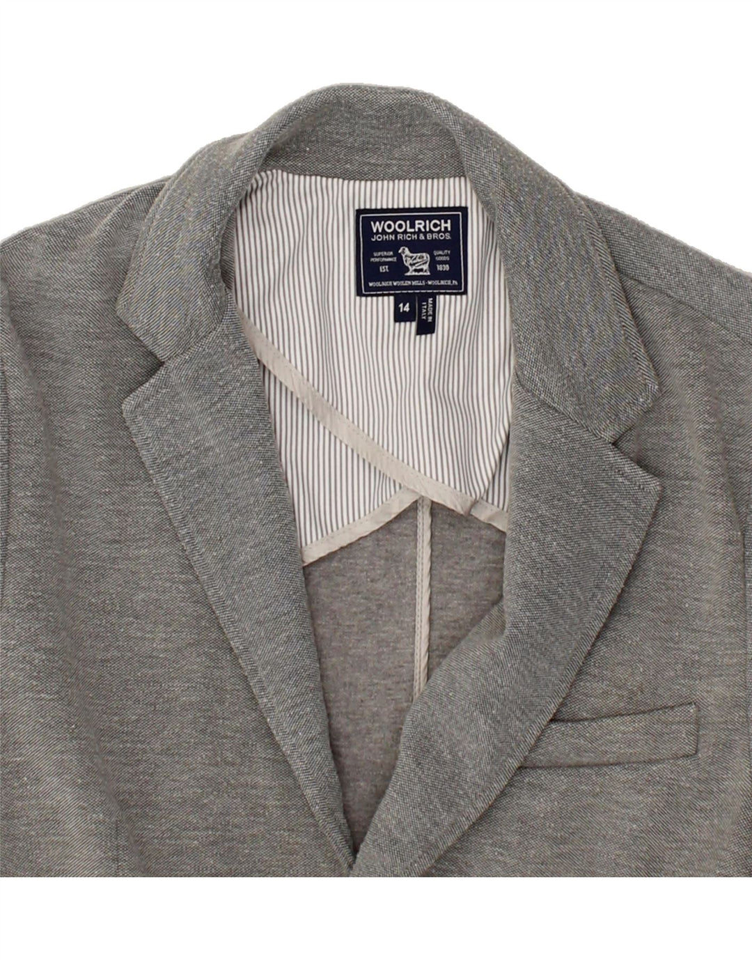 WOOLRICH Womens 2 Button Blazer Jacket UK 14 Medium Grey Cotton Vintage Woolrich and Second-Hand Woolrich from Messina Hembry 