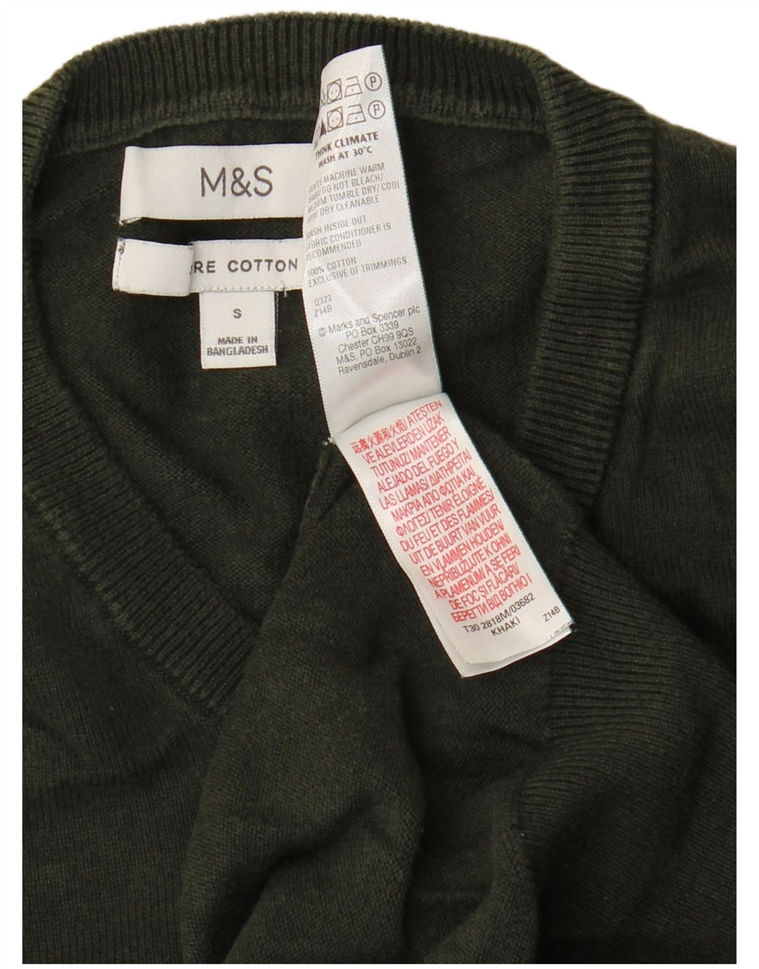 Мужской джемпер с круглым вырезом Marks & Spencer, маленький зеленый хлопковый свитер