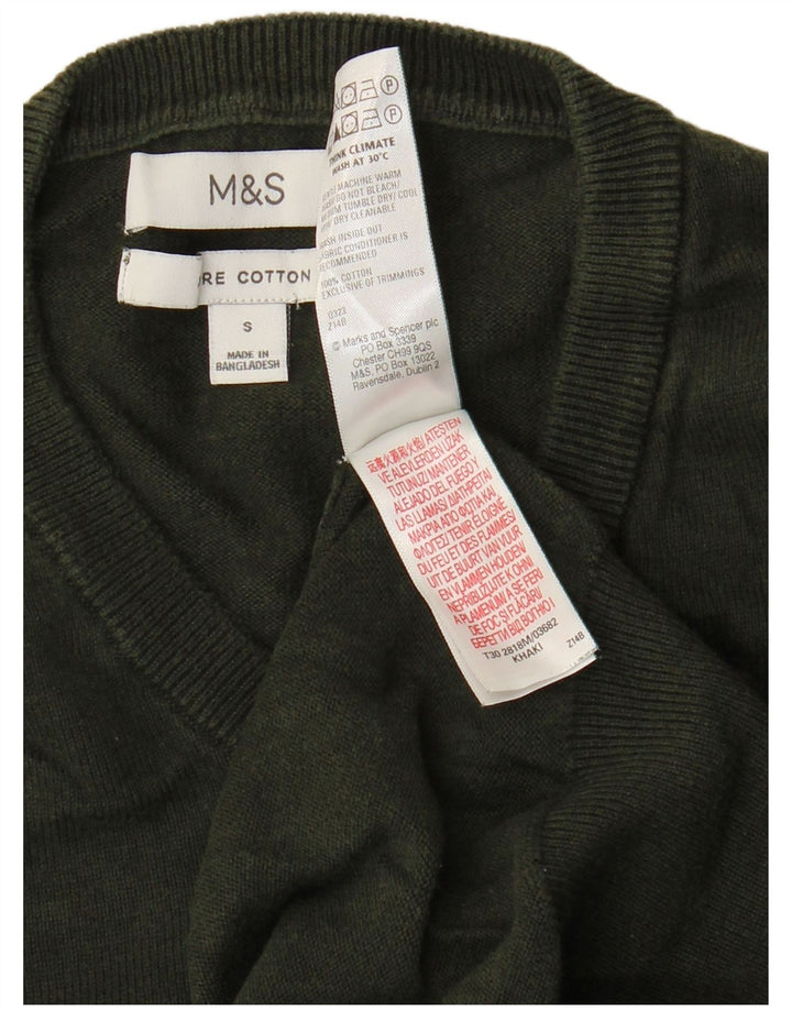 Мужской джемпер с круглым вырезом Marks & Spencer, маленький зеленый хлопковый свитер