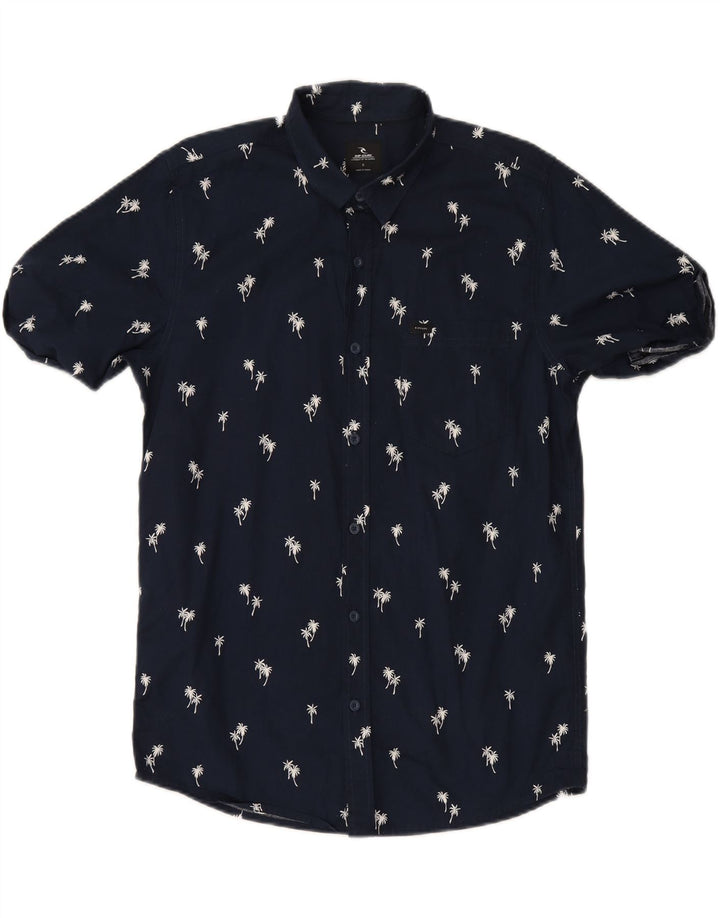 RIP CURL Mens Abstract Pattern Short Sleeve Shirt Small Navy Blue Cotton Vintage Rip Curl and Second-Hand Rip Curl from Messina Hembry 