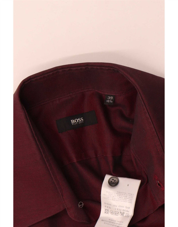 Мужская рубашка Hugo Boss, размер 39 15 1/2, средний бордовый хлопок, хлопок