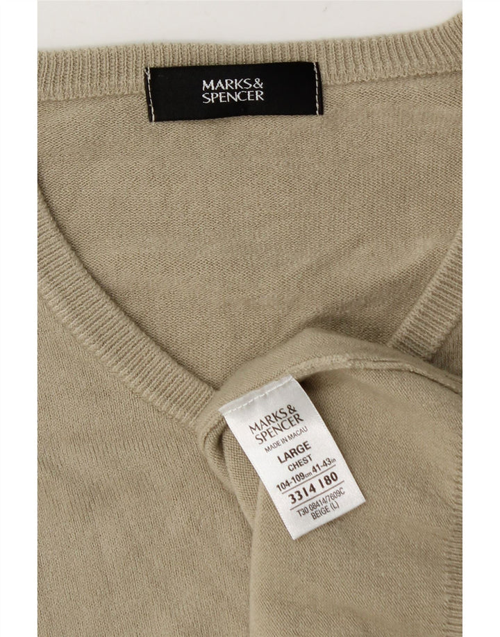 Мужской джемпер с v-образным вырезом Marks & Spencer, большой бежевый акрил