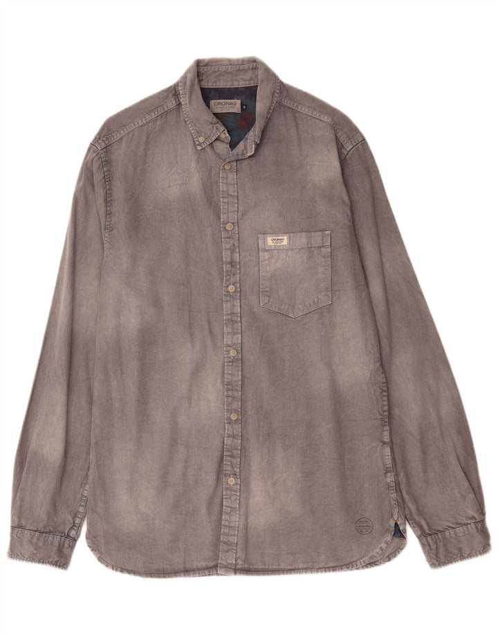 Мужская рубашка Jack & Jones из хлопка среднего серого цвета