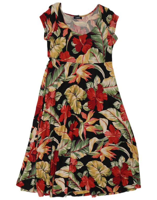Женское платье трапециевидного силуэта Chaps для миниатюрных размеров, Великобритания, 18 XL, черный хлопок с цветочным принтом