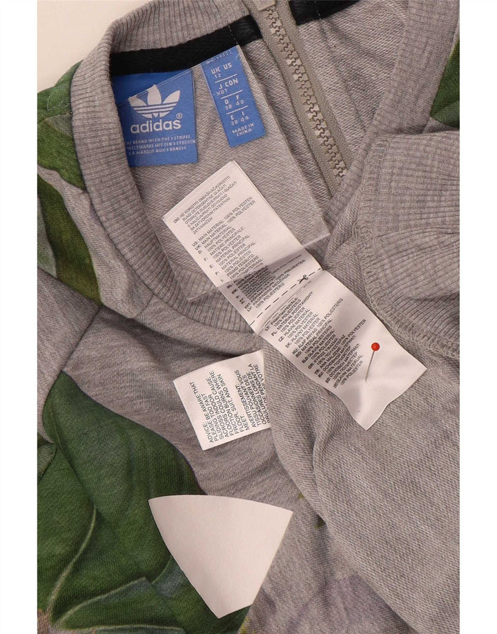 Женский джемпер оверсайз с рисунком Adidas UK 12, средний серый с цветочным принтом