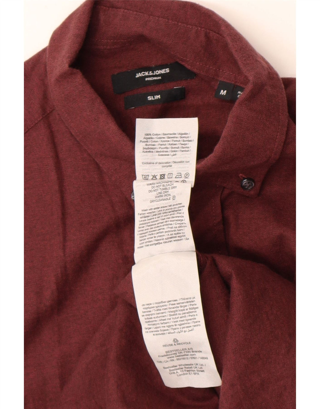 Мужская рубашка узкого кроя Jack & Jones, средний бордовый хлопок, хлопок
