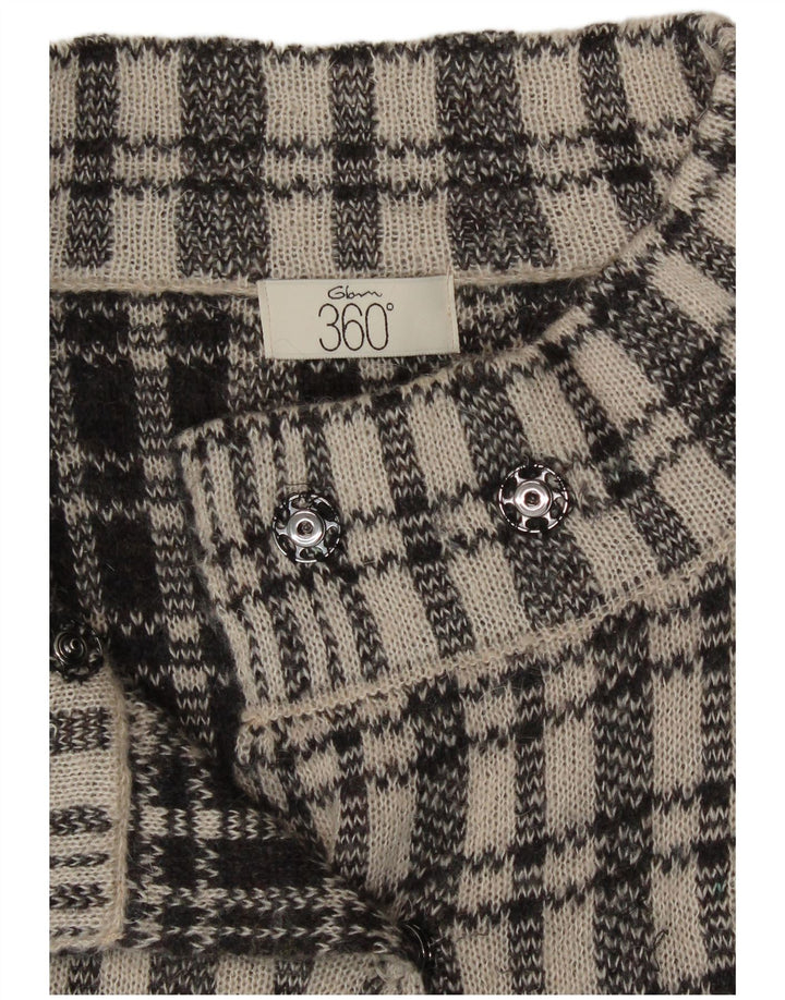 Винтажный женский кардиган с рукавом 3/4, Великобритания, 12, средний синий в клетку