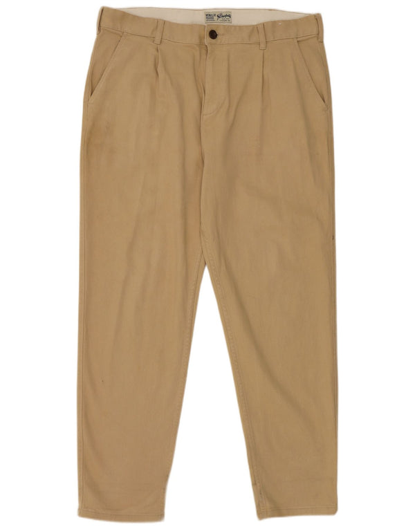 The Stronghold Mens Relaxed Fit Tapered Chino Trousers W38 L32 Beige Cotton