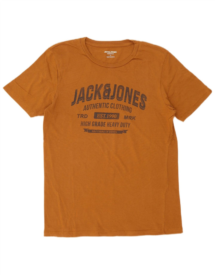 Мужская футболка с рисунком Jack & Jones, хлопковый топ среднего коричневого цвета