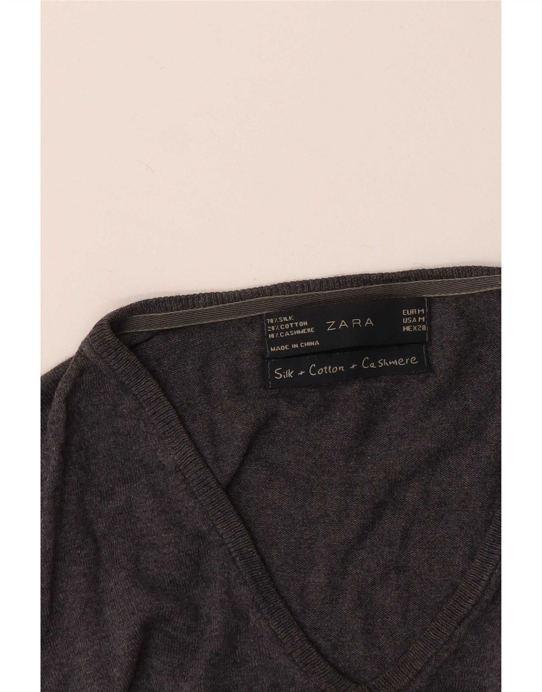 Женский джемпер с v-образным вырезом Zara UK 12, средний серый шелковый цвет