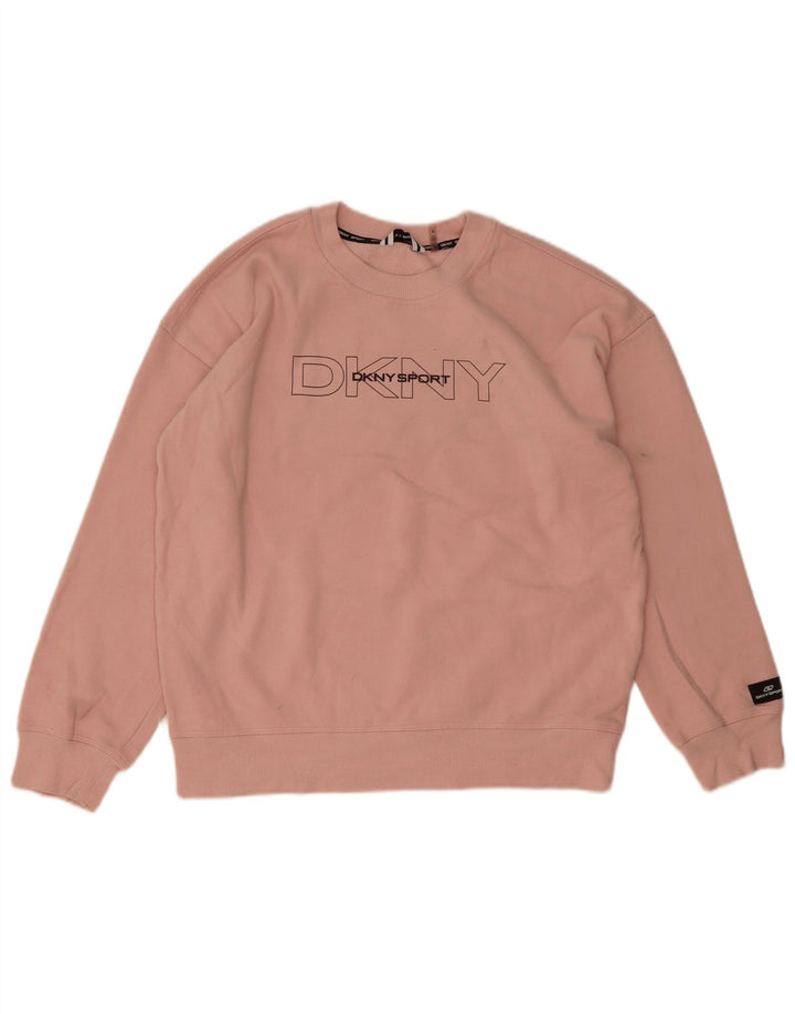 Женский джемпер оверсайз с рисунком Dkny UK 14, хлопковый средний розовый цвет