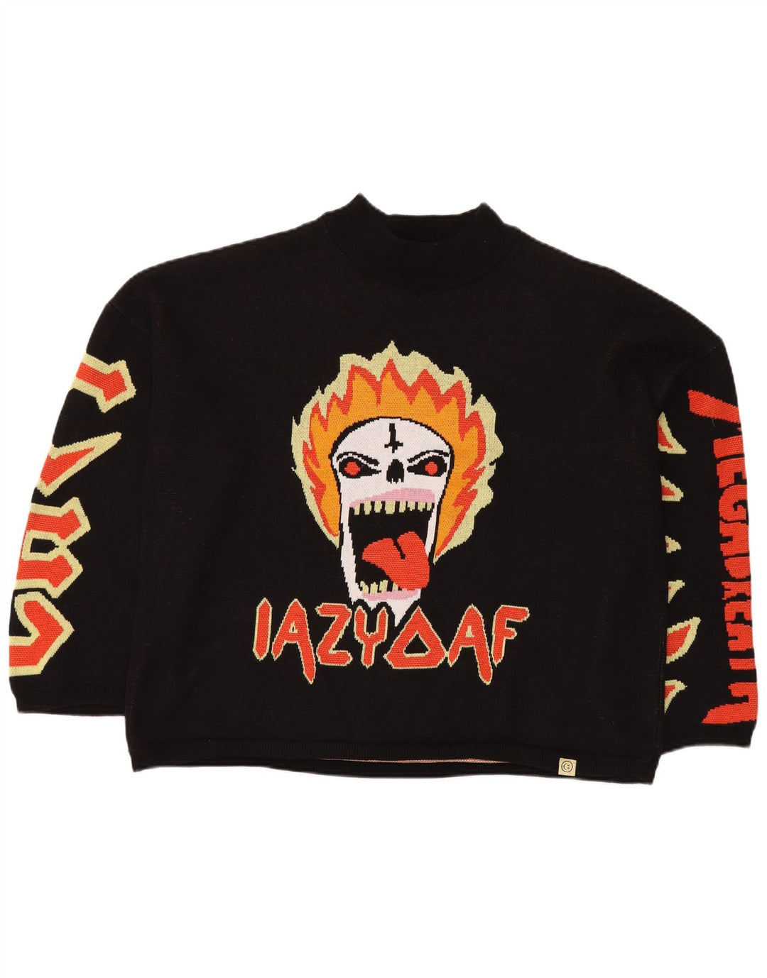 LAZY OAF Мужской большой джемпер с черепом и высоким воротником, черный хлопковый свитер XL