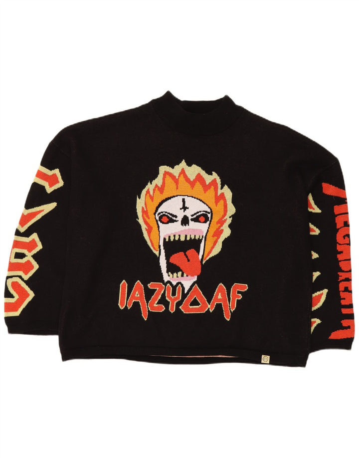 LAZY OAF Мужской большой джемпер с черепом и высоким воротником, черный хлопковый свитер XL