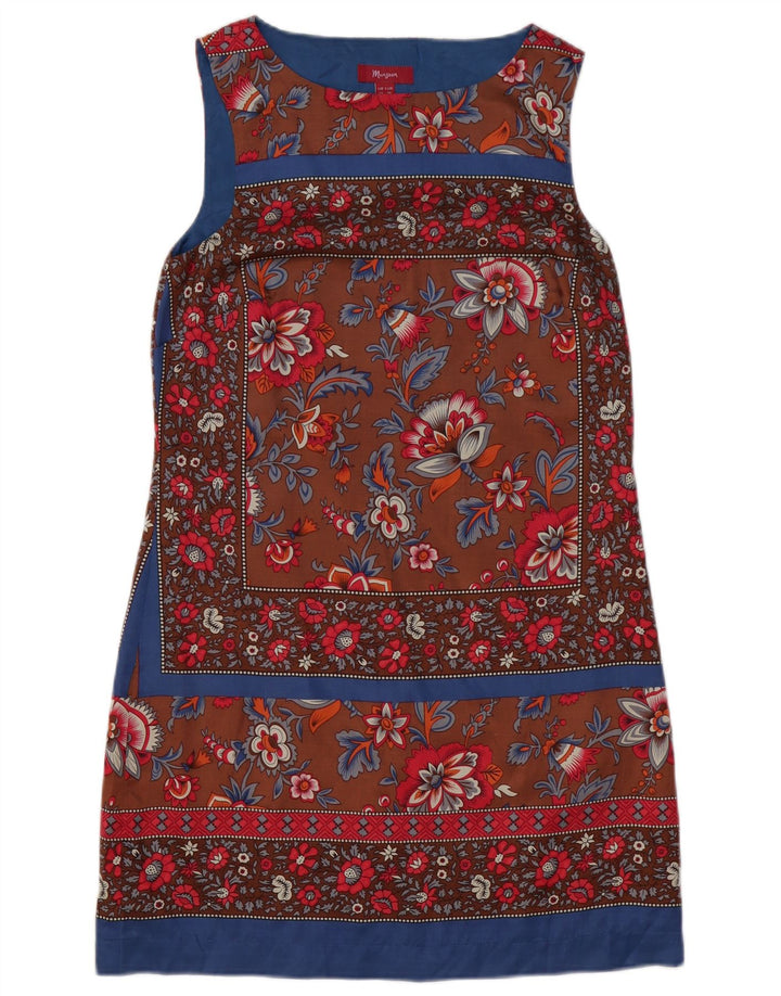 Женское платье прямого кроя без рукавов MONSONON UK 10, маленькое коричневое полиэстер с цветочным принтом