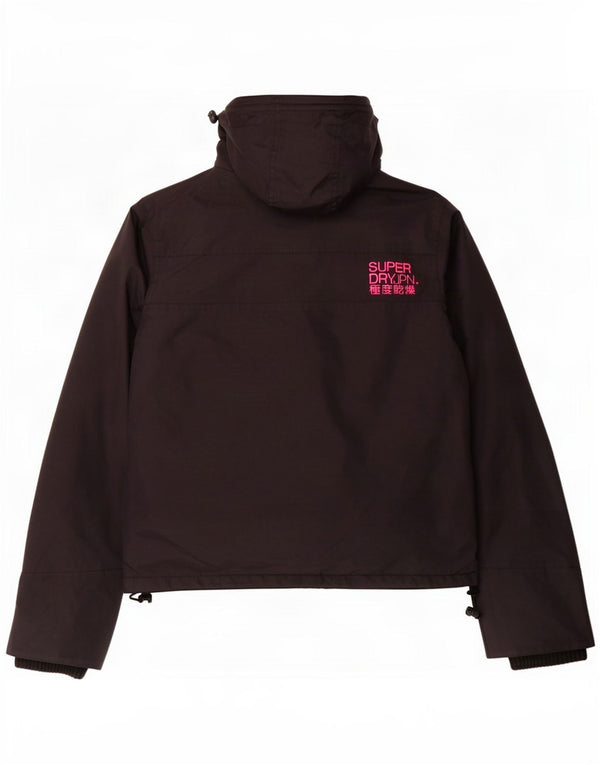 Superdry Womens Hooded Windbreaker Jacket UK 14 Medium Black Nylon