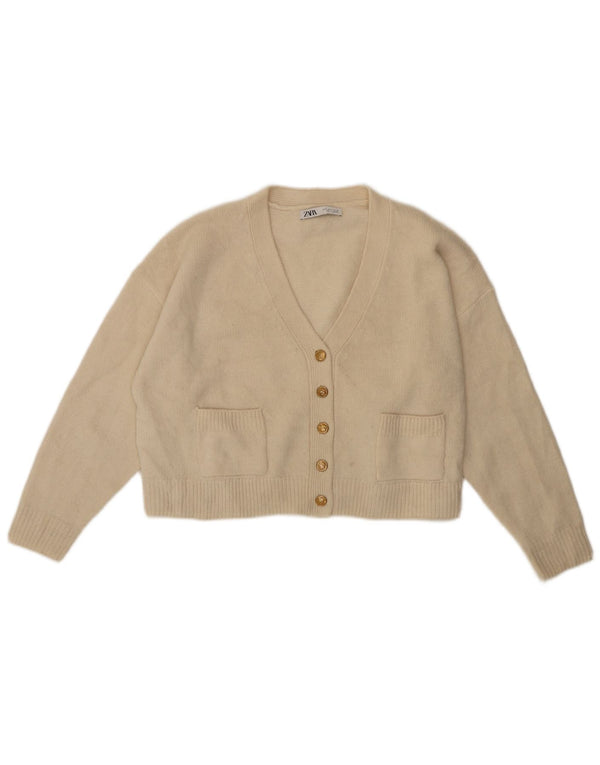 Женский укороченный кардиган оверсайз Zara UK 10, маленький размер, белая шерсть