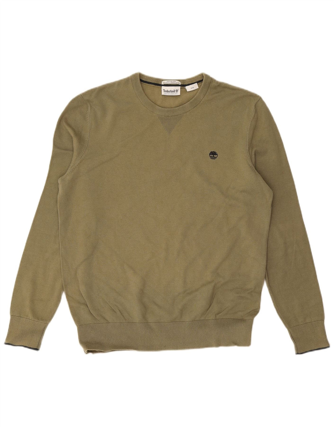 Timberland Mens Crew Neck Jumper Sweater Medium Khaki Cotton