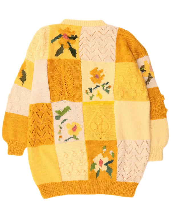 Винтажное женское платье-джемпер с длинным рукавом, Великобритания, 22, 3XL, желтое в стиле пэчворк