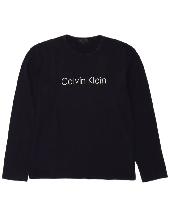 Мужской топ с рисунком Calvin Klein, средний темно-синий хлопок с длинными рукавами